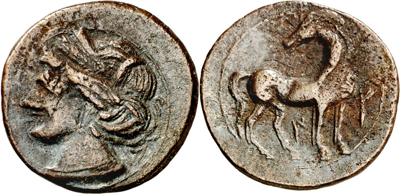 (221-210 a.C.). Zeugitana. Cartago. AE 23. (S. 6512 sim). 6,08 g. MBC+.