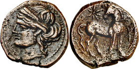 (221-210 a.C.). Zeugitana. Cartago. AE 22. (S. 6513 sim). 8,67 g. MBC+.