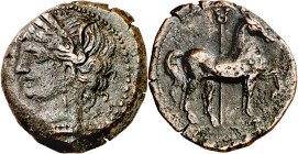 (221-210 a.C.). Zeugitana. Cartago. AE 21. (S. 6515 sim). 6,82 g. MBC+.