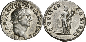 (70 d.C.). Vespasiano. Denario. (Spink falta) (S. 84) (RIC. 19). 3,47 g. EBC-.
