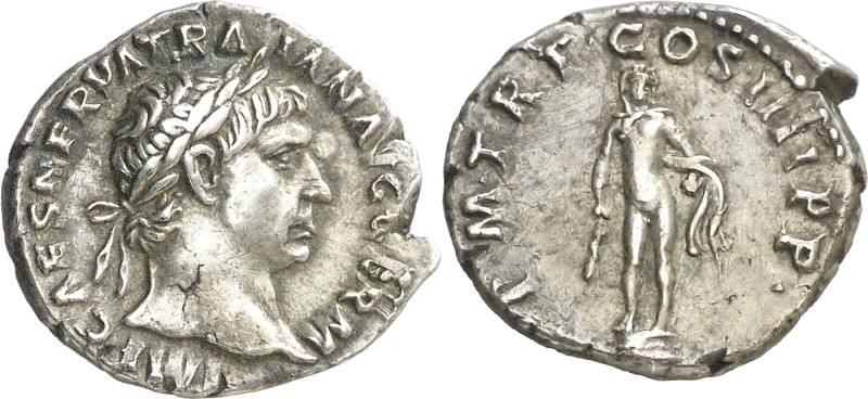 (102 d.C.). Trajano. Denario. (Spink falta) (S. 234) (RIC. 50). 3,53 g. EBC-.