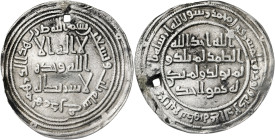 Califato Omeya de Damasco. AH 93. Al-Walid. Hamadan. Dirhem. (S.Album 128) (Lavoix falta). Perforación de época. 2,73 g. (MBC+).