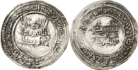 Califato. AH 328. Abderrahman III. Al Andalus. Dirhem. (V. 389) (Fro. 8). Doble acuñación, pero ceca y fecha bien legibles. Ex Áureo 17/12/2002, nº 49...
