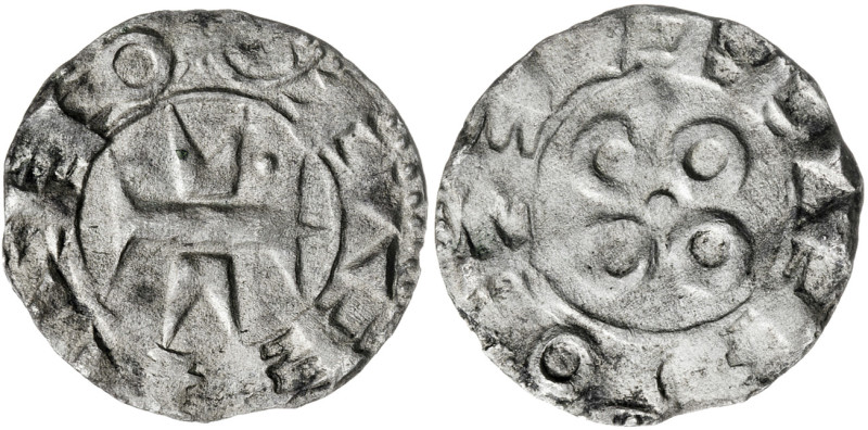 Senyoria de Montpeller. Anónimas del s. XII a XIV. Narbona. Diner melgorés. (Cru...