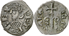 Pere I (1196-1213). Zaragoza. Dinero jaqués. (Cru.V.S. 302) (Cru.C.G. 2116). 1,08 g. MBC.