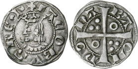 Jaume II (1291-1327). Barcelona. Diner. (Cru.V.S. 348.1) (Cru.C.G. 2162a). Letras A y U latinas. 0,79 g. EBC-/MBC.
