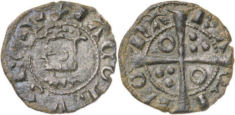 Jaume II (1291-1327). Barcelona. Òbol. (Cru.V.S. 349) (Cru.C.G. 2167). Letras A ...