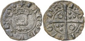 Jaume II (1291-1327). Barcelona. Òbol. (Cru.V.S. 349) (Cru.C.G. 2167). Letras A y U latinas. Escasa. 0,50 g. MBC.