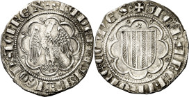 Jaume II (1291-1327). Sicília. Pirral. (Cru.V.S. 353) (Cru.C.G. 2171) (MIR.179). Buen ejemplar. Parte de brillo original. Escasa así. 2,90 g. MBC+.