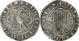 Jaume II (1291-1327). Sicília. Pirral. (Cru.V.S. 356.1) (Cru.C.G. 2174a) (MIR. 179). Leves sombras. Escasa. 3,06 g. MBC.