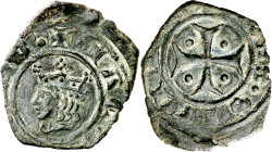Jaume II (1291-1327). Sicília. Diner. (Cru.V.S. 360.1) (Cru.C.G. 2178a) (MIR. 182). Buen retrato. 0,63 g. MBC+.