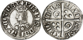 Pere III (1336-1387). Barcelona. Croat. (Cru.V.S. 402) (Cru.C.G. 2220b). Flores de seis pétalos en el vestido. Letras A y U latinas. Limpiada. 3,08 g....