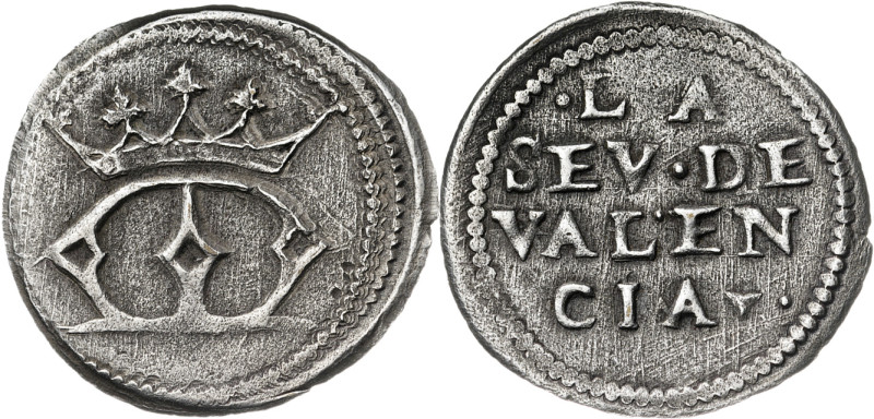 València. La Seu. Pellofa. (Cru.L. 2482 var). Latón plateado. 0,83 g. MBC+.