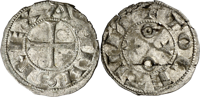 Alfonso VI (1073-1109). Toledo. Dinero. (AB. 8.2 var) (M.M. A6:6.2). Vellón rico...