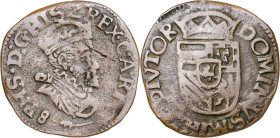 158(...). Felipe II. Arras. 1 liard. (Vti. tipo 176) (Vanhoudt 323.AR). 4,73 g. BC+.