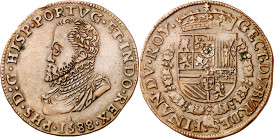 1588. Felipe II. Tesorería incierta. Jetón. (V.Q. 13716). Atractiva. 4,74 g. MBC+.