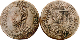 1595. Felipe II. Jetón. (D. 3384). Algo doblado. 4,72 g. (MBC).