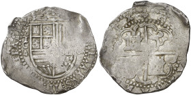 (159)6. Felipe II. Toledo. C. 4 reales. (AC. 618). Muy rara. 13,70 g. MBC-.