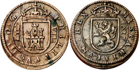 1617. Felipe III. Segovia. 8 maravedís. (AC. 334). Defectos del metal en anverso. 6,87 g. MBC/MBC+.