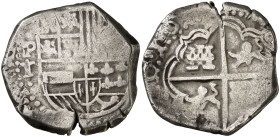 1618. Felipe III. Potosí. T. 4 reales. (AC. 776) (Kr. indica "rare" sin precio). Águila en lugar de león, en las armas de Flandes. No figuraba ninguna...