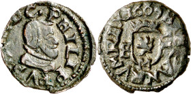 1663. Felipe IV. M (Madrid). S. 2 maravedís. (AC. 146). Cospel algo irregular. Escasa y más así. 0,50 g. EBC-.