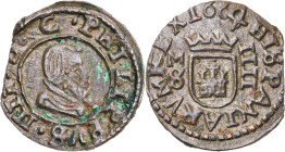 1664. Felipe IV. M (Madrid). S. 4 maravedís. (AC. 241). Escasa. 1,06 g. MBC+.
