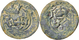 (1658-1659). Felipe IV. (AC. 523). Resello de valor IIII sobre 2 maravedís del Ingenio (1597-1602). El resello ocupa toda la moneda. 2,44 g. MBC.