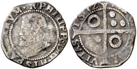 1632. Felipe IV. Barcelona. 1 croat. (AC. 651) (Cru.C.G. 4413a). Busto de Felipe II. Rayitas. Rara. 2,76 g. BC+.