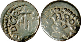 1641. Guerra dels Segadors. Puigcerdà. 1 diner. (AC. 212) (Cru.C.G. 4644). Felipe IV. Algo descentrada. Rara. 0,89 g. (MBC).
