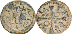 1642. Guerra dels Segadors. Tàrrega. 1 diner. (AC. 233) (Cru.C.G. 4660). Busto de Lluís XIII a derecha. 1,55 g. MBC+.