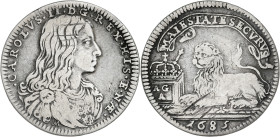 1685. Carlos II. Nápoles. AG/A. 1 carlino. (Vti. 150) (MIR. 301/3). 2,70 g. MBC-/BC+.