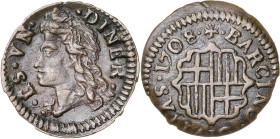 1708. Carlos III, Pretendiente. Barcelona. 1 diner. (AC. 1) (Cru.C.G. 5006). Bella. Escasa así. 0,72 g. EBC-.