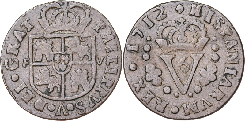 1712. Felipe V. Valencia. 1 sisó. (AC. 14). 4,47 g. MBC.