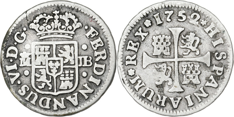 1752. Fernando VI. Madrid. JB. 1/2 real. (AC. 71). 1,31 g. BC+.