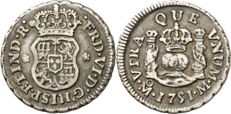 1751. Fernando VI. México. M. 1/2 real. (AC. 84). Columnario. Atractiva. Ex Áure...