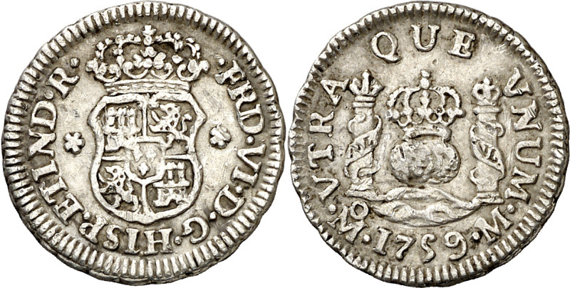 1759. Fernando VI. México. M. 1/2 real. (AC. 98). Columnario. Rayitas. Buen ejem...