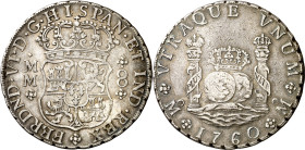 1760. Fernando VI. México. MM. 8 reales. (AC. 497). Columnario. Leves marquitas. 26,77 g. MBC.