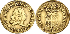 1746. Fernando VI. Madrid. AJ. 1/2 escudo. (AC. 545). Muy rara. 1,74 g. MBC-.