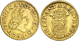 1756. Fernando VI. Madrid. JB. 1/2 escudo. (AC. 559). Tercer busto. Rayitas. 1,76 g. MBC/MBC+.