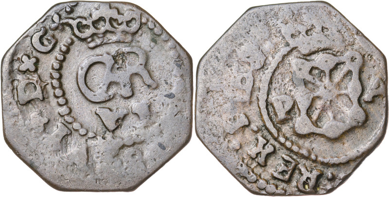 1769/8. Carlos III. Pamplona. 1 maravedí. (AC. 19). Escasa. 2,90 g. BC.