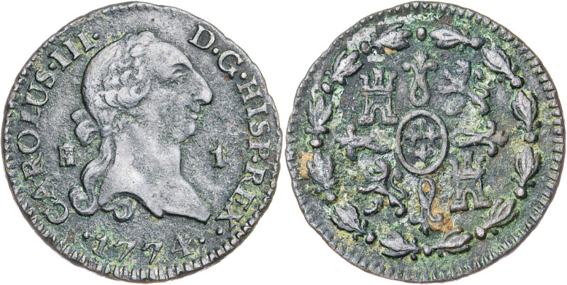 1774. Carlos III. Segovia. 1 maravedí. (AC. 30). 1,05 g. MBC+/MBC.