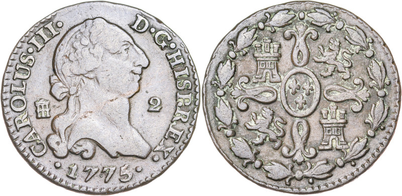 1775/4. Carlos III. Segovia. 2 maravedís. (AC. 37). Ex Áureo 20/09/1990, nº 790....