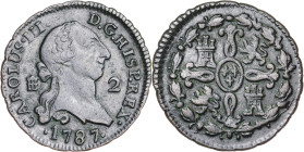 1787. Carlos III. Segovia. 2 maravedís. (AC. 46). 2,38 g. MBC-/MBC.