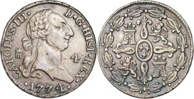 1774. Carlos III. Segovia. 4 maravedís. (AC. 54). Rayitas. Ex Áureo 20/09/1990, nº 808. 5,41 g. (MBC+).