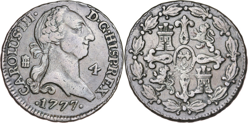 1777. Carlos III. Segovia. 4 maravedís. (AC. 57). 5,22 g. MBC-/MBC.