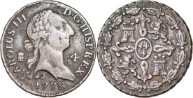 1778. Carlos III. Segovia. 4 maravedís. (AC. 58). 4,92 g. MBC-.