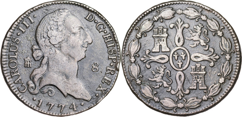 1774. Carlos III. Segovia. 8 maravedís. (AC. 71). Golpecitos. Raya en reverso. E...
