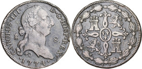 1774. Carlos III. Segovia. 8 maravedís. (AC. 71). Golpecitos. Raya en reverso. Ex Áureo 16/03/1993, nº 2568. 11,72 g. MBC-.