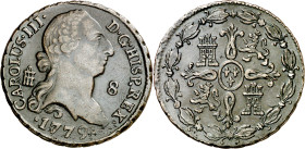 1779. Carlos III. Segovia. 8 maravedís. (AC. 76). Buen ejemplar. Ex M. Sisó 03/10/1987. 11,67 g. MBC/MBC+.