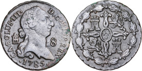 1785. Carlos III. Segovia. 8 maravedís. (AC. 81). Pequeños puntos de óxido. Ex Áureo 16/03/1993, nº 2572. 11,68 g. MBC/MBC+.